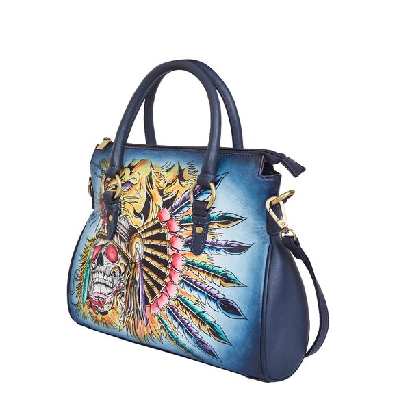 Leather Hand Painted Tote Bag – Ladies Top Handle Handbag, Crossbody Bag - Picture 8 of 9